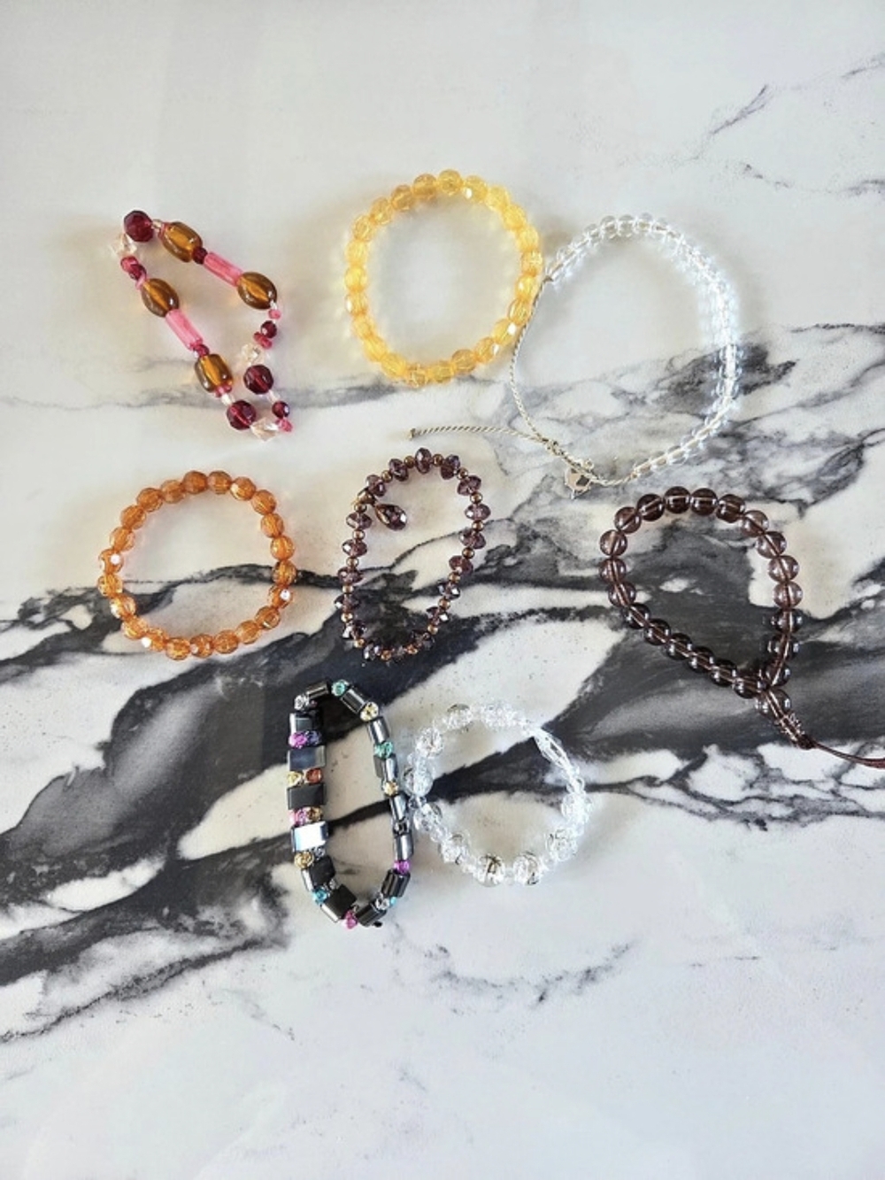 Bundle of 8 Colorful Beaded Stretch & Adjustable Bracelets Lot